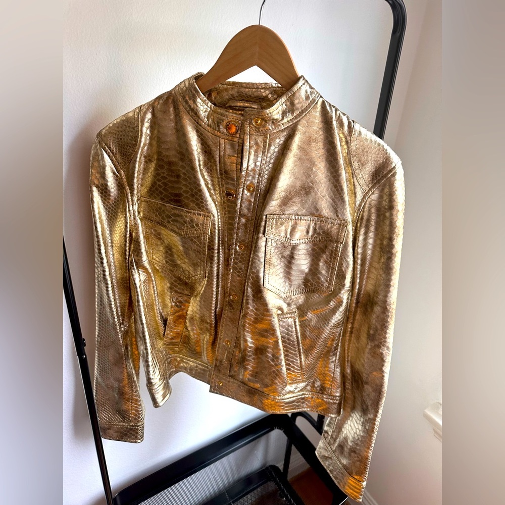 Gold leather motto jacket